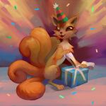  ambiguous_gender birthday_gift birthday_hat brown_body brown_eyes brown_fur confetti feral fur grimart happy multi_tail nintendo open_mouth pok&eacute;mon pok&eacute;mon_(species) solo video_games vulpix 