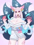  absurd_res ahri_(lol) animal_humanoid breasts canid canid_humanoid canine canine_humanoid cleavage clothed clothing female fox_humanoid hair hi_res humanoid league_of_legends mammal mammal_humanoid multi_tail open_mouth pink_hair riot_games solo splashbrush video_games 
