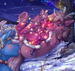  2019 anal antler_headband anus arms_tied armwear balls bell blonde_highlights blue_body blue_fur blue_mane blush bound brown_body brown_eyes brown_fur brown_mane brown_tail christmas_lights clothing collar cutie_mark dock duo elbow_gloves equid equine eyes_closed feral fur genitals gloves glowing glowing_nose handwear hasbro hi_res highlights_(coloring) horn horse jingle_bell legs_tied legwear lying male male/male mammal mane my_little_pony night on_back on_ground on_snow open_mouth oral outside ponsex pony restrained rimming saliva_on_anus sex snow spudtagus thigh_highs tongue tongue_out underhoof unicorn 