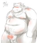 2011 anthro balls belly canid canine canis domestic_dog genitals ibuki_haruno kemono male mammal moobs nipples overweight overweight_anthro overweight_male penis simple_background solo white_background 