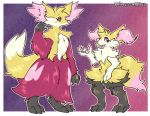  2020 anthro black_body black_fur braixen canid canine cheek_tuft chest_tuft claws clothing delphox dress duo eyelashes facial_tuft female fur head_tuft mammal nintendo pawpads pink_body pink_eyes pink_fur pink_nose pink_pawpads pok&eacute;mon pok&eacute;mon_(species) princessnapped red_body red_fur smile tail_tuft toe_claws toes tuft video_games white_body white_fur yellow_body yellow_fur 