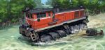  1boy boat chinese_hat floating ground_vehicle highres hozumi_(ouchan) mecha original science_fiction train tree vehicle_focus water watercraft 