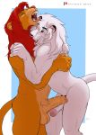  2020 anthro anthro_on_anthro anthrofied athletic athletic_anthro athletic_male balls blue_background border chest_lick cuddling disney duo erection eyes_closed felid foreskin fur genitals hands_on_back hands_on_shoulders hi_res hug humanoid_genitalia humanoid_penis kimba kimba_the_white_lion lion looking_pleasured male male/male mammal mane negger nude one_eye_closed open_mouth orange_body orange_fur osamu_tezuka pantherine patreon penis pubes red_mane signature simba simple_background smile standing teeth the_lion_king tongue tongue_out uncut vein veiny_penis white_body white_border white_fur white_mane 