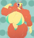  absurd_res animal_crossing anthro audie_(animal_crossing) bikini blonde_hair breasts canid canine canis cleavage clothed clothing eikasianspire eyewear female fur hair hi_res mammal muscular muscular_female nintendo orange_body orange_fur pose sunglasses swimwear video_games wolf 