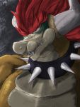  3:4 anthro bowser collar giga_bowser hair hi_res horn looking_away male mario_bros nintendo red_eyes red_hair sharp_teeth simple_background solo spicyocean spiked_collar spikes super_smash_bros. teeth video_games 