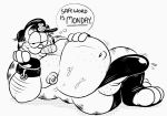  2019 anthro balls belly clothing domestic_cat english_text erection erection_under_clothing felid feline felis garfield_(series) garfield_the_cat genitals male mammal monochrome moobs nipples overweight overweight_anthro overweight_male penis simple_background smoking solo text themongrel white_background 