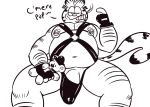  2019 anthro belly bulge clothing domestic_cat english_text felid feline felis garfield_(series) garfield_the_cat genitals leather_daddy male mammal moobs nipples overweight overweight_anthro overweight_male penis plushie simple_background sitting smoking solo text underwear white_background zackdadawg 