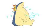  2020 biped blush eyes_closed feral gayousi7 headphones hi_res listening_to_music nintendo overweight overweight_feral pok&eacute;mon pok&eacute;mon_(species) simple_background sitting solo typhlosion typhlosion_day video_games white_background 