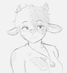  anthro bell bell_(character) big_breasts bovid bovine breasts cattle female fur horn jewelry mammal monochrome mottled mottled_body mottled_fur necklace parsnip_(game) piebald piebald_body piebald_fur portrait sketch smile solo the_testimony_of_trixie_glimmer_smith thick_arms 