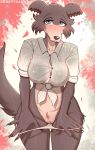  &lt;3 2020 absurd_res anthro beastars big_breasts blush bodily_fluids breasts canid canine canis cheek_tuft clothing crotch_tuft desertkaiju facial_tuft female genitals hi_res juno_(beastars) looking_at_viewer mammal nipple_outline panties panty_pull portrait pussy solo sweat three-quarter_portrait topwear tuft underwear wolf 