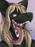  anthro big_ears biobatz bodily_fluids bust_portrait chiropteran drooling fangs hair hi_res long_hair male mammal mouth_shot open_mouth portrait rindeadsong saliva solo throat 