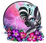  absurd_res alpha_channel antlers digital_media_(artwork) electricity electricity_manipulation elemental_manipulation equid equine female feral flower hair hasbro headshot_portrait hi_res horn lightning looking_at_viewer mammal my_little_pony o0aquadragon0o plant portrait simple_background smile smirk solo stripes transparent_background tufani_(character) zebra 