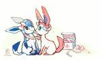  ambiguous_gender annoyed duo eeveelution first_aid_kit glaceon medical_instrument nintendo pichiicake pok&eacute;mon pok&eacute;mon_(species) ribbons scientific_instrument smile star sylveon video_games 
