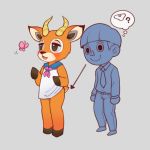  1:1 animal_crossing anthro arthropod beau_(animal_crossing) blush bottomless bowl_cut butterfly cervid clothed clothing duo hooves horn human insect lepidopteran male male/male mammal menhou nintendo ogling school_uniform uniform video_games villager_(animal_crossing) 