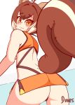  1girl :3 animal_ears animated ass ass_shake bare_shoulders blazblue blush brown_eyes brown_hair diives eyebrows_visible_through_hair highleg highleg_panties highres looking_at_viewer makoto_nanaya miniskirt multicolored_hair panties partially_visible_vulva skirt squirrel_ears squirrel_girl squirrel_tail tail thong two-tone_hair underwear 