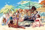  abs aerith_gainsborough annoyed ass barret_wallace beach beach_chair bikini blue_sky cloud_strife cocktail_glass cup dark_skin dark_skinned_male drinking_glass final_fantasy final_fantasy_vii hat johnny_(ff7) male_swimwear multiple_boys multiple_girls nijuuni professor_houjou red_xiii sailor_collar sailor_hat sarong sky smile sunglasses swim_trunks swimsuit swimwear tifa_lockhart yuffie_kisaragi 