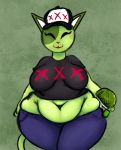  2020 :3 anthro belly belly_overhang big_breasts bottomwear breasts clothed clothing curvy_figure deep_navel digital_media_(artwork) domestic_cat eyelashes eyes_closed felid feline felis female front_view hat headgear headwear hi_res m115 mammal midriff navel open_mouth overweight overweight_anthro overweight_female pants scratch_the_cat shirt skateboard solo standing thick_thighs topwear voluptuous wide_hips 