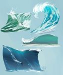  1boy artist_name blue_background english_commentary loish making-of_available multiple_views nature ocean original silhouette surfing water waves 