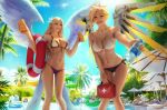  bikini cleavage crossover kayle league_of_legends mercy_(overwatch) overwatch swimsuits wings zarory 