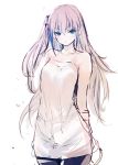  1girl absurdres arms_behind_back bangs blue_eyes breasts closed_mouth dress eyebrows_visible_through_hair girls_frontline hair_between_eyes highres irikawa limited_palette long_hair one_side_up simple_background small_breasts solo st_ar-15_(girls_frontline) white_background 