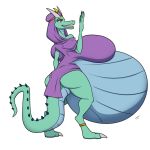  1:1 2020 absurd_res alpha_channel anthro belly big_belly big_breasts big_butt blue_body blue_skin breasts butt claws clothed clothing crown dew_the_dragon_queen dragon dress female green_body green_skin hi_res hyper hyper_pregnancy jewelry plantigrade pregnant purple_clothing purple_dress queen red_eyes riddleaugust royalty solo spiked_tail spikes spikes_(anatomy) 