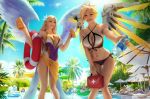  bikini cleavage crossover kayle league_of_legends mercy_(overwatch) overwatch see_through swimsuits wings zarory 