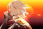  1boy armor bangs blue_eyes bodysuit close-up fate/apocrypha fate/grand_order fate_(series) hair_between_eyes jewelry karna_(fate) looking_at_viewer male_focus pale_skin sakuramochi1003 smile solo sparkle white_hair 