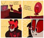  absurd_res alastor_(hazbin_hotel) clothed clothing comic demon dialogue english_text fixlessness hair hazbin_hotel hi_res horn male simple_background text 