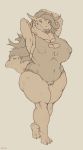  anthro big_breasts bikini breasts camel_toe chubby_female clothing dragon female hair hands_behind_head hi_res lips looking_at_viewer scalie slightly_chubby solo standing swimwear thick_thighs upai 