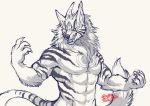  abs asian_mythology byowt canid canine canis demon east_asian_mythology half-length_portrait hi_res horn horned_humanoid humanoid japanese_mythology male mammal muscular muscular_male mythology oni portrait sketch striped_body stripes wolf yōkai 