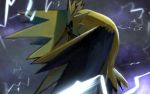  af_(afloatisland) beak bird commentary_request electricity flying gen_1_pokemon legendary_pokemon no_humans open_mouth pokemon pokemon_(creature) solo zapdos 