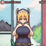  1:1 2d_animation animal_humanoid animated blonde_hair blush bra breasts clothed clothing cloud dialogue digital_media_(artwork) dragon dragon_humanoid english_text eyelashes female green_tail hair horn horned_humanoid humanoid james_cabello maid_headdress maid_uniform miss_kobayashi&#039;s_dragon_maid mountain pixel_(artwork) pixel_animation short_playtime sky solo text tohru_(dragon_maid) underwear undressing uniform 