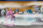  absurd_res anthro brand_new_animal breasts canid canine cetacean delphinoid drefurr erdfurry female fur grey_body grey_fur group hair hi_res hot_spring humanoid inner_ear_fluff mamal mammal marie_itami marine michiru_kagemori mink mustelid musteline nazuna_hiwatashi nina_flip open_mouth pink_hair raccoon_dog steam studio_trigger tanuki toothed_whale tuft water white_body white_fur 