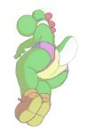  ambiguous_gender anthro bodily_fluids clothing diaper footwear genital_fluids half-closed_eyes hardscales hi_res looking_at_viewer low-angle_view mario_bros narrowed_eyes nintendo pull-ups_(diaper) shoes solo urine video_games wet_diaper wetting yoshi 
