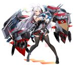  1girl admiral_hipper_(azur_lane) admiral_hipper_(azur_lane)_(cosplay) admiral_hipper_(muse)_(azur_lane) antenna_hair azur_lane bangs bare_shoulders black_footwear black_jacket black_legwear black_skirt breasts brown_eyes collared_shirt cosplay eyebrows_visible_through_hair floating_hair full_body guitar holding holding_instrument idol instrument iron_cross jacket large_breasts loafers long_hair long_sleeves looking_at_viewer luse_maonang machinery miniskirt mole mole_on_breast multicolored_hair necktie off-shoulder_jacket open_mouth pleated_skirt prinz_eugen_(azur_lane) red_hair shirt shoes simple_background skirt sleeveless sleeveless_shirt solo standing streaked_hair swept_bangs thighhighs turret two_side_up very_long_hair white_background white_shirt zettai_ryouiki 
