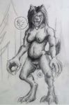  absurd_res anthro big_pussy bodily_fluids breasts canid canine claws female genital_fluids genitals hair hi_res hyper hyper_genitalia hyper_pussy in_heat long_hair mammal pregnant pubes pussy shaded_sketch sketch sketchy smile solo sperm_cell stichedpiscus were werecanid werecanine werewolf 