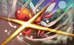  absurdres attack claws commentary_request gen_2_pokemon highres moon night no_humans outdoors pokemon pokemon_(creature) saikoraru scizor smoke tree yellow_eyes 