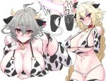  !! 2girls animal_ears animal_print astolfo_(fate) bare_shoulders bell bell_collar bikini blonde_hair blush braid braided_ponytail breasts censored cleavage collar collarbone commentary_request cow_bell cow_ears cow_girl cow_horns cow_print cowboy_shot elbow_gloves eyebrows_visible_through_hair eyes_visible_through_hair fate/apocrypha fate_(series) fingerless_gloves full_body genderswap genderswap_(mtf) gloves glowing glowing_penis grey_hair hair_between_eyes haoro highres horns jeanne_d&#039;arc_(fate) jeanne_d&#039;arc_(fate)_(all) large_breasts long_hair looking_at_viewer midriff multiple_girls navel penis red_eyes short_hair sieg_(fate/apocrypha) simple_background sleeveless speech_bubble standing stomach swimsuit tail thighhighs very_long_hair white_background 