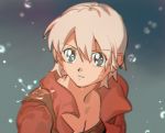  1boy bare_chest blue_eyes coat dante_(devil_may_cry) devil_may_cry devil_may_cry_3 dmc_ink dripping eyebrows_visible_through_hair eyes_visible_through_hair grey_hair hair_between_eyes male_focus parted_lips rain red_coat sailor_moon_redraw_challenge solo upper_body 