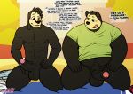  anthro balls bottomless canid canine canis clothed clothing disney domestic_cat domestic_dog duo english_text erection felid feline felis genitals goof_troop humanoid_genitalia humanoid_penis male male/male mammal max_goof mazemore overweight penis pj_(goof_troop) text 