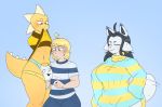  bulge clothed clothing genitals group hair hi_res hornynym human kord_(character) mammal monster_kid penis penis_base simple_background smile tem temmie_(undertale) undertale underwear video_games 