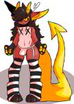  alpha_channel anthro big_tail black_hair blinding_bangs bulge canid canid_demon canine canis caphound clothed clothing crossdressing demon girly hair hellhound horn jackal legwear long_hair long_tail male mammal navel panties solo stockings thick_tail thick_thighs underwear x_nipples yellow_sclera 
