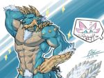  4:3 abs anthro biceps blood bodily_fluids body_hair capcom chest_hair duo fanged_wyvern fansila6 hi_res humor leviathan_(mh) male male/male mizutsune monster_hunter muscular muscular_anthro muscular_male nosebleed pose sparkles video_games zinogre 