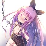  1girl areolae arm_strap arms_behind_back azur_lane bangs bdsm black_ribbon black_shorts blush bondage bound bound_arms breasts chain collar cowboy_shot eyebrows_visible_through_hair gradient gradient_background hair_ribbon high-waist_shorts long_hair looking_up metal_collar nanaken_nana nose_blush purple_eyes purple_hair ribbon shorts sidelocks small_breasts solo suspender_shorts suspenders tashkent_(azur_lane) tashkent_(the_bound_cruiser)_(azur_lane) thighhighs topless very_long_hair white_legwear 