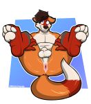  absurd_res anthro anus balls butt canid canine feroxdoon fox genitals hi_res male mammal mana_hallowhound nervous paws presenting presenting_hindquarters red_fox solo 