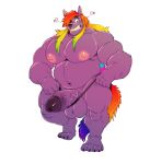  &lt;3 2019 anthro balls bangs barazoku belly big_belly big_muscles big_pecs canid canine clothing cursedmarked fox fur genitals hair hi_res humanoid_genitalia humanoid_penis ineffective_clothing long_hair looking_at_viewer male mammal multicolored_hair multicolored_tail musclegut muscular muscular_anthro muscular_male navel nipples open_mouth open_smile pecs penis pink_nipples purple_body purple_fur rainbow_hair rainbow_tail simple_background smile solo standing teeth thong underwear vein veiny_penis white_background 