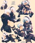  1boy 1girl absurdres ass between_breasts black_clothes breasts buttjob clothed_sex head_between_breasts highres huge_filesize kiss leotard leotard_aside nier_(series) nier_automata nipples penis reverse_upright_straddle sequential short_hair silver_hair simple_background sintastein sitting sitting_on_face sitting_on_person thighhighs vaginal yorha_no._2_type_b yorha_no._9_type_s 
