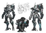  clenched_hands cockpit highres horns kurogin mecha multiple_views open_hand original single_horn sketch standing visor white_background 