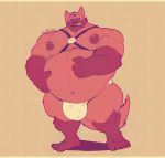  2020 anthro barazoku belly big_belly big_moobs big_muscles bulge canid canine canis clothing cursedmarked fur hands_on_belly harness hi_res holding_belly looking_at_viewer male mammal moobs multi_eye musclegut muscular muscular_anthro muscular_male navel nipples orange_body orange_fur overweight overweight_anthro overweight_male red_body red_fur simple_background smile smirk solo standing tan_background thick_thighs thong underwear wolf 