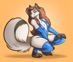  anthro arctic_fox canid canine canis casidhevixen clothing female fox gloves hair handwear latex_gloves latex_stockings long_hair mammal nicnak044 pinup pinup_pose pose rubber rubber_suit solo 
